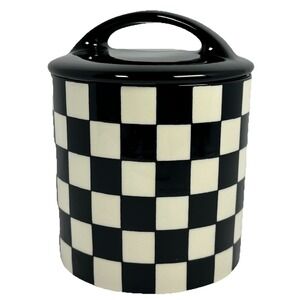 Potter's Studio Black White Checkered Cookie Jar‎ Ceramic Canister W Lid NEW